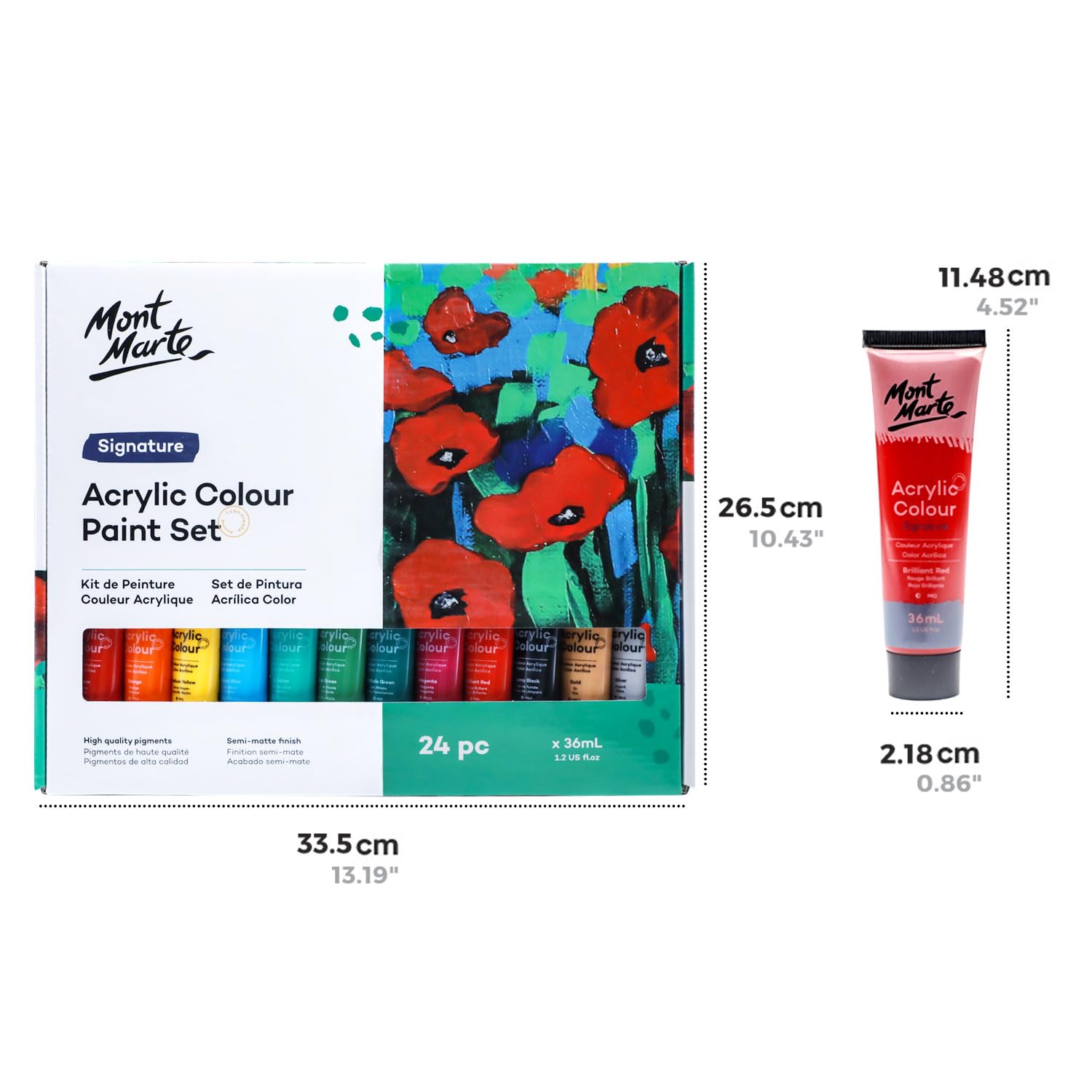 Mont Marte Acrylic Colour Paint Set Signature 24pc x 1.21 US fl.oz (36ml), Acrylic Paint Kit Ideal for Canvas, Wood, Air Dried Clay, Cardboard and More, Great Beginner Acrylic Paint Set, Includes 24 Colors - Image 9