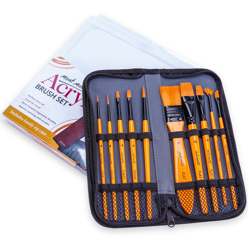 Mont Marte Art Paint Brushes Set for Painting, 10 Variety of Brushes Types for Class, Kids, Artists- Nice Art Brushes for Acrylic Painting - Image 6