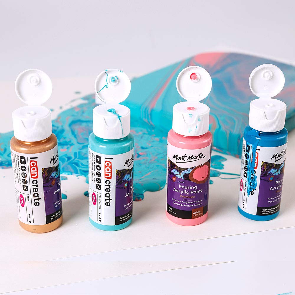 Mont Marte PMPP4204 Pouring Art Acrylic Paint Set, 2.0 fl oz (60 ml) x 4 Colors, Flamingo, Authentic Product - Image 4
