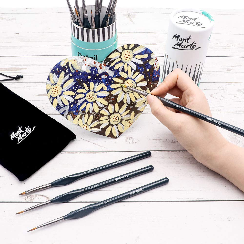 Mont Marte Signature Detail Brush Collection, 15 Piece, Taklon Bristles, Suitable for Acrylic, Oil, Watercolor and Gouache Paints, Includes Storage Bag - Image 4