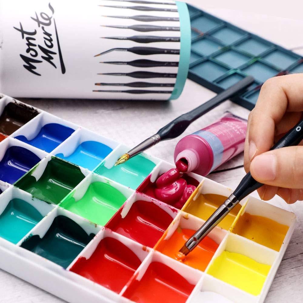Mont Marte Signature Detail Brush Collection, 15 Piece, Taklon Bristles, Suitable for Acrylic, Oil, Watercolor and Gouache Paints, Includes Storage Bag - Image 5