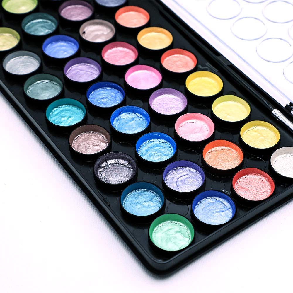 Mont Marte Signature Metallic Watercolor Set, 37 Piece Pearl Paint, 36 Vibrant Colors, 1 Paint Brush - Image 4